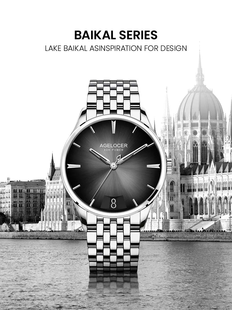 AGELOCER Original Budapest Watch Men's Vogue Formal Big Calendar Automatic Mechanical Watch Birthday Gift for Men