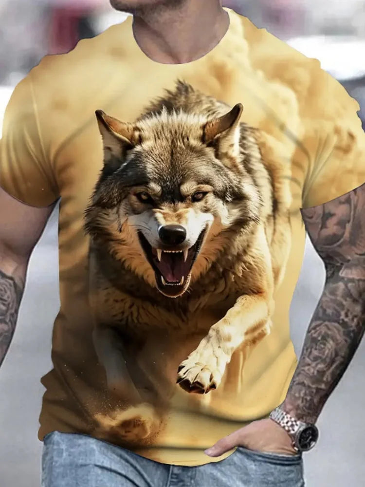 Fire Wolf Graphic 3D Print Men T-Shirt Summer Oversized Causal T-Shiet Men's Fashion Fitness Short Sleeve Clothing Tops Tees