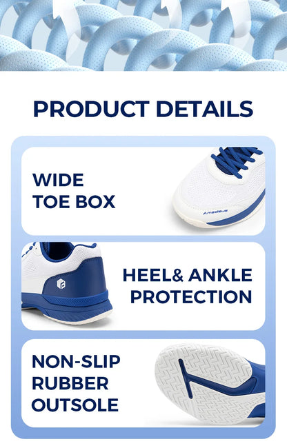 FitVille Men'S Tennis Shoes Wide Version 2E Professional Training Sports Shoes Breathable Non-Slip Rackets With Arch Support