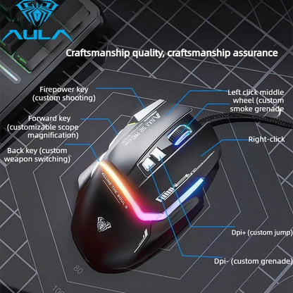 Promoção Especial Rato Gaming com Fio AULA S12 Pro 12800 DPI, Retroiluminação RGB, 8 Botões Programáveis, Ergonómico, para PC e Portátil