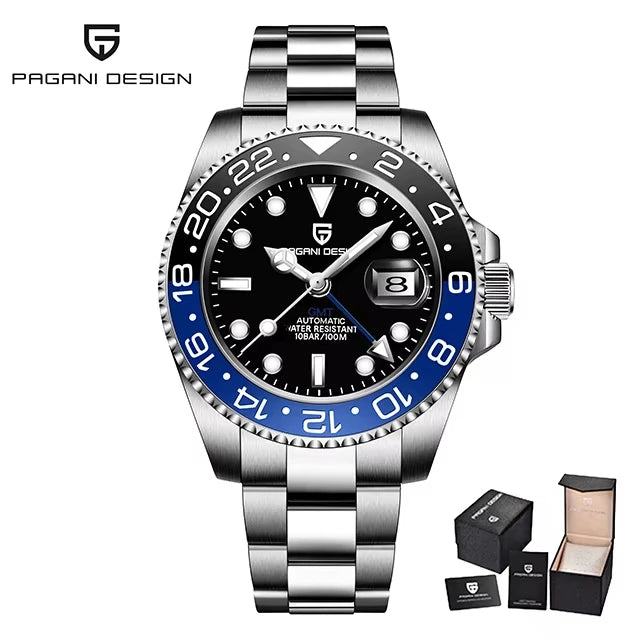 PAGANI DESIGN Men Watch GMT40mm Mechanical Watch Top Brand Sapphire Glass Stainless Steel Waterproof Clock RelogioMasculino gift