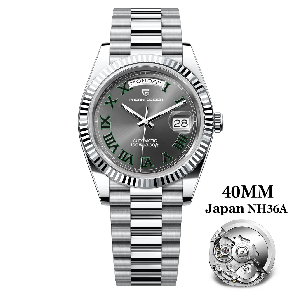 PAGANI DESIGN 2026 New Gold Green 40MM Date Week Men's Watches Automatic Watch Men AR Sapphire Glass NH36A Mechanical Wristwatch
