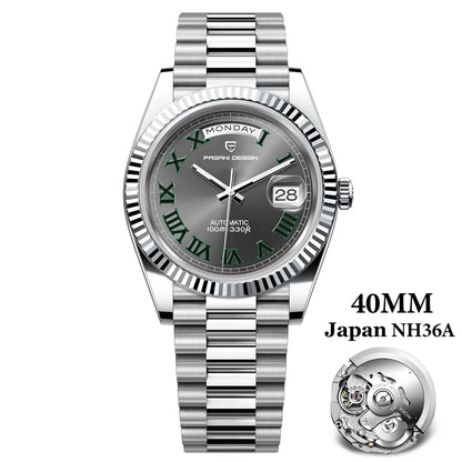 PAGANI DESIGN 2026 New Gold Green 40MM Date Week Men's Watches Automatic Watch Men AR Sapphire Glass NH36A Mechanical Wristwatch