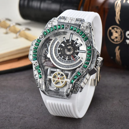 Full diamond Case Business Luxury Top Mens Watches Rubber Strap Color Creative Decorative Quartz Watch Men AAA Clocks Relogio