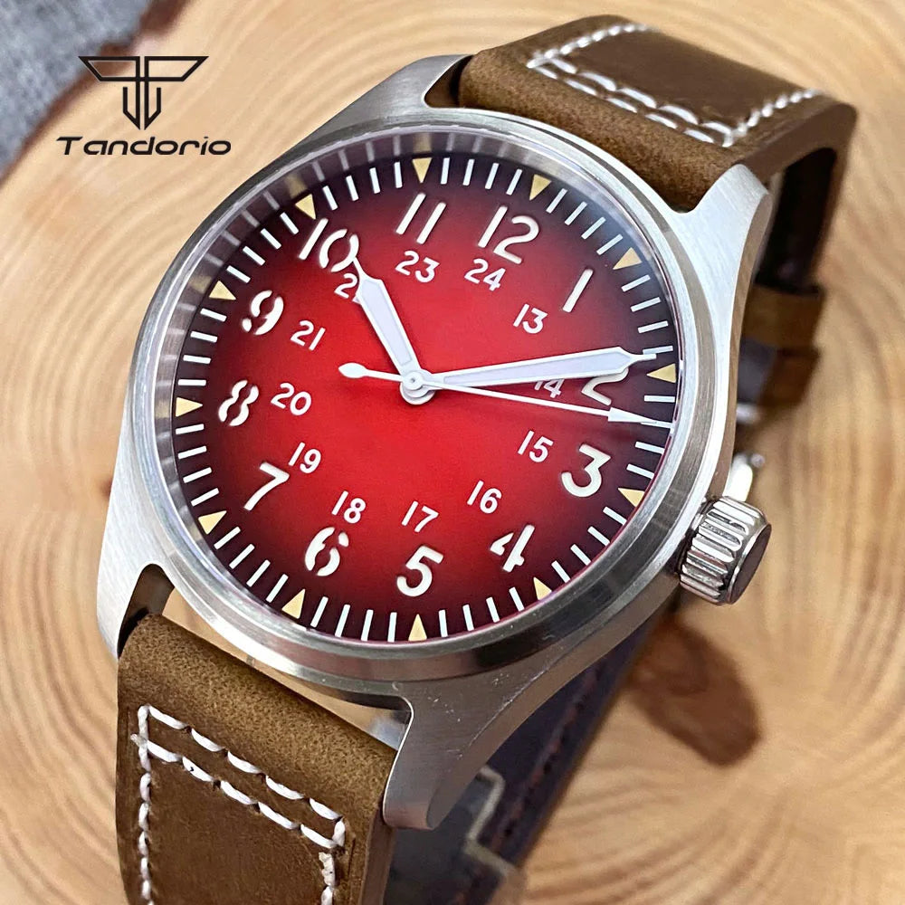 Tandorio 39mm Pilot Men's Diving Automatic Watch AR Sapphire Miyota8215/PT5000 Movt Mechanical Steel Wristwatch 20BAR Green Lume