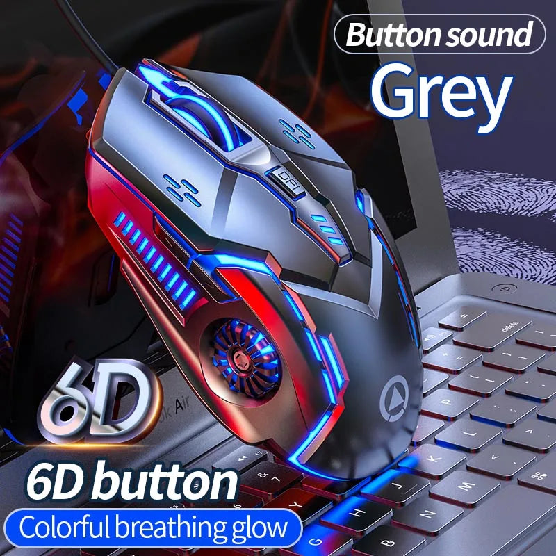 Rato Gaming Ergonómico com Fio YINDIAO RGB Silencioso, Retroiluminação LED, 3200dpi, 6 Botões, G5 USB, Rato Mecânico para PC, Portátil e Computador