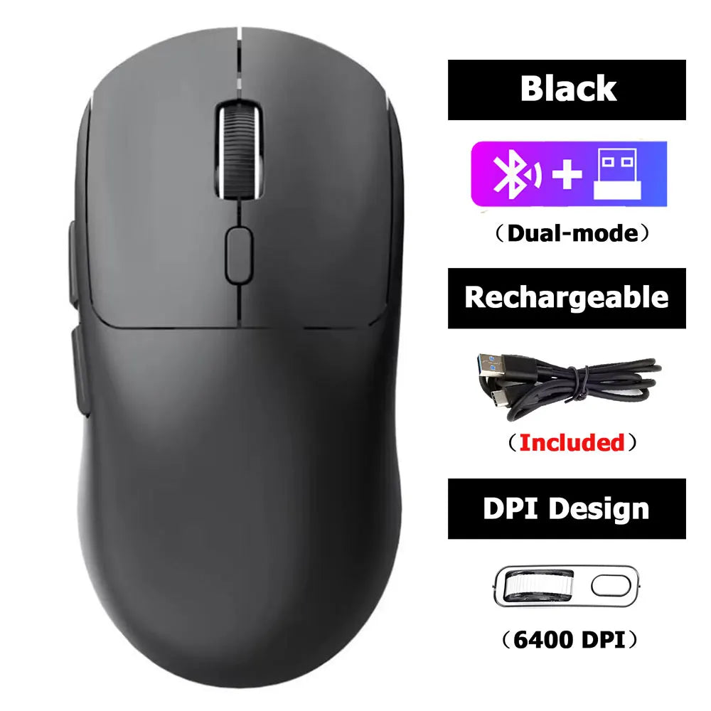 Rechargeable Wireless Bluetooth Gaming Mouse, Dual Mode 2.4G & Bluetooth Wireless Mouse, Silent High Precision Rechargeable Wireless Mouse for Laptop, PC, Mac & iPad