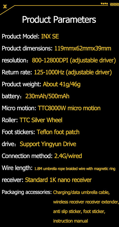 INPHIC INX SE Lightweight Wireless Gaming Mouse, 12800 DPI Wireless Gaming Mouse, 1000Hz Polling Rate, Rechargeable Gaming Mouse for PC & Laptop