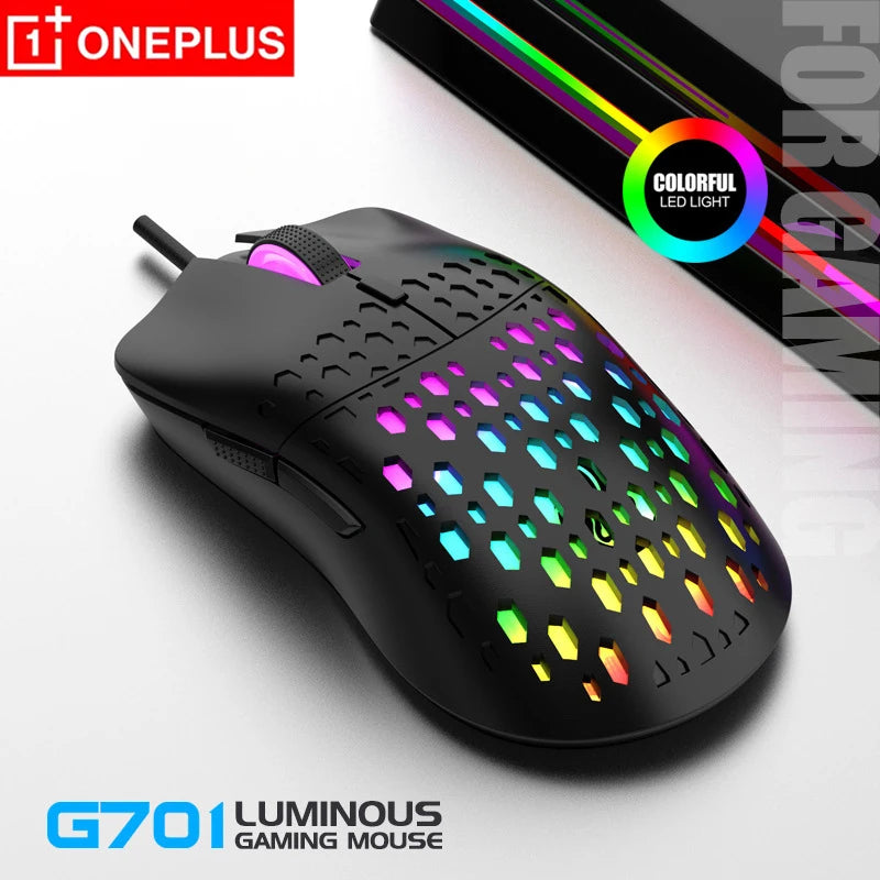 OnePlus G701 Wired Gaming Mouse, 6-Button Honeycomb RGB Gaming Mouse for PC, Ergonomic USB Wired Gaming Mouse for Windows, macOS & Office Use