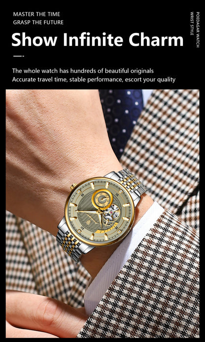 POEDAGAR Top Luxury Man Wristwatch Luminous Hollow Tourbillon Stainless Steel Men Clock Mechanical Automatic Men's Watches Reloj
