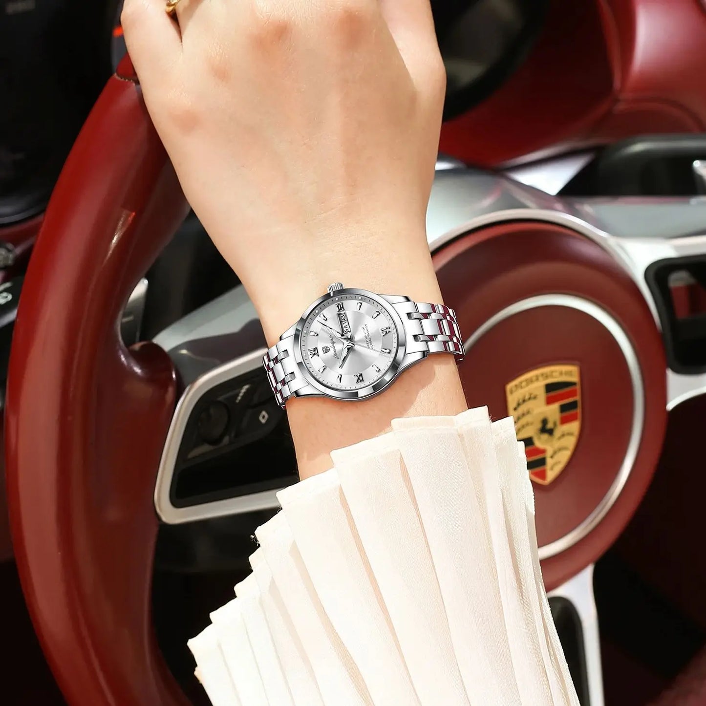 POEDAGAR Luxury Elegant Woman's Watches Luminous Waterproof Stainless Steel Ladies Wristwatch Quartz Week Date Women Watch Reloj