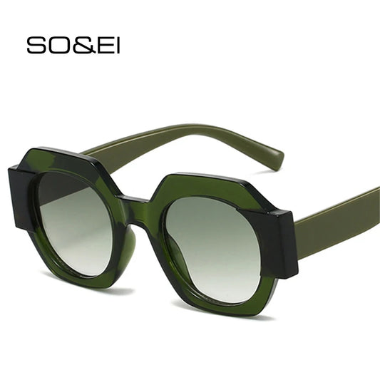 SO&EI Ins Popular Fashion Polygon Square Double Color Women Sunglasses Vintage Gradient Shades UV400 Men Punk Sun Glasses