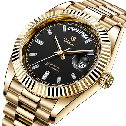 Top Brand Business Men's Watches Luxury Calendar Week Automatic Mechanical Watch for Man Waterproof Gold Stainless Steel