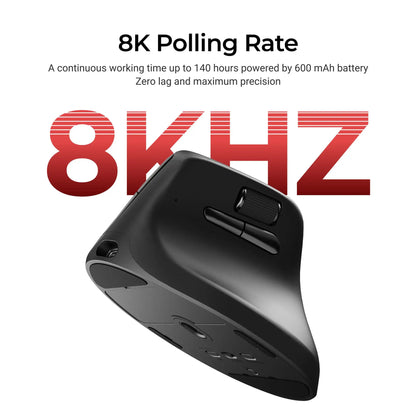 Rato Ergonómico Sem Fios Keychron M5 Ótico com Taxa de Polling 8K, 2.4GHz e Bluetooth, USB Type-C, Sensor 3950
