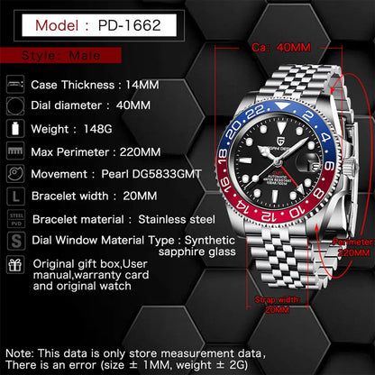 PAGANI DESIGN Men Watch GMT40mm Mechanical Watch Top Brand Sapphire Glass Stainless Steel Waterproof Clock RelogioMasculino gift
