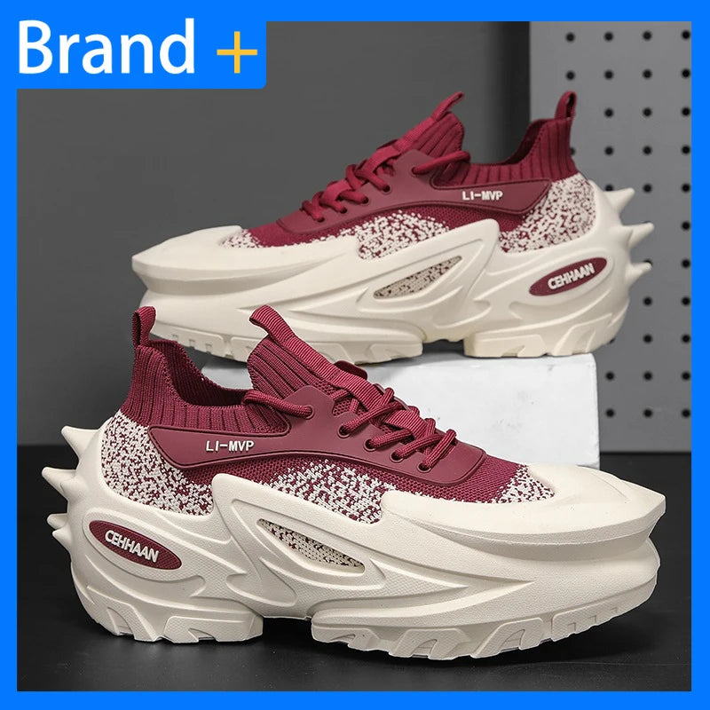 Mens Sports Shoes Elastic Thick Soled Anti Slip Outdoor Fitness Shoes Versatile Daily Wear Casual Street Fashion Walking Shoes