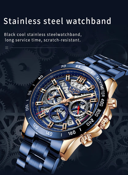 LIGE 2024 New Men Watch Top Brand Luxury Hollow Watch Men Waterproof Sport Quartz Chronograph Wrist Watch Man Relogio Masculino