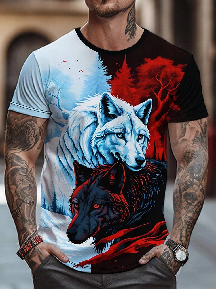 Wolf Pattern Summer 3D Printed Large-sized Men's T-shirt Is Loose Comfortable and Casual Suitable for Daily Wear