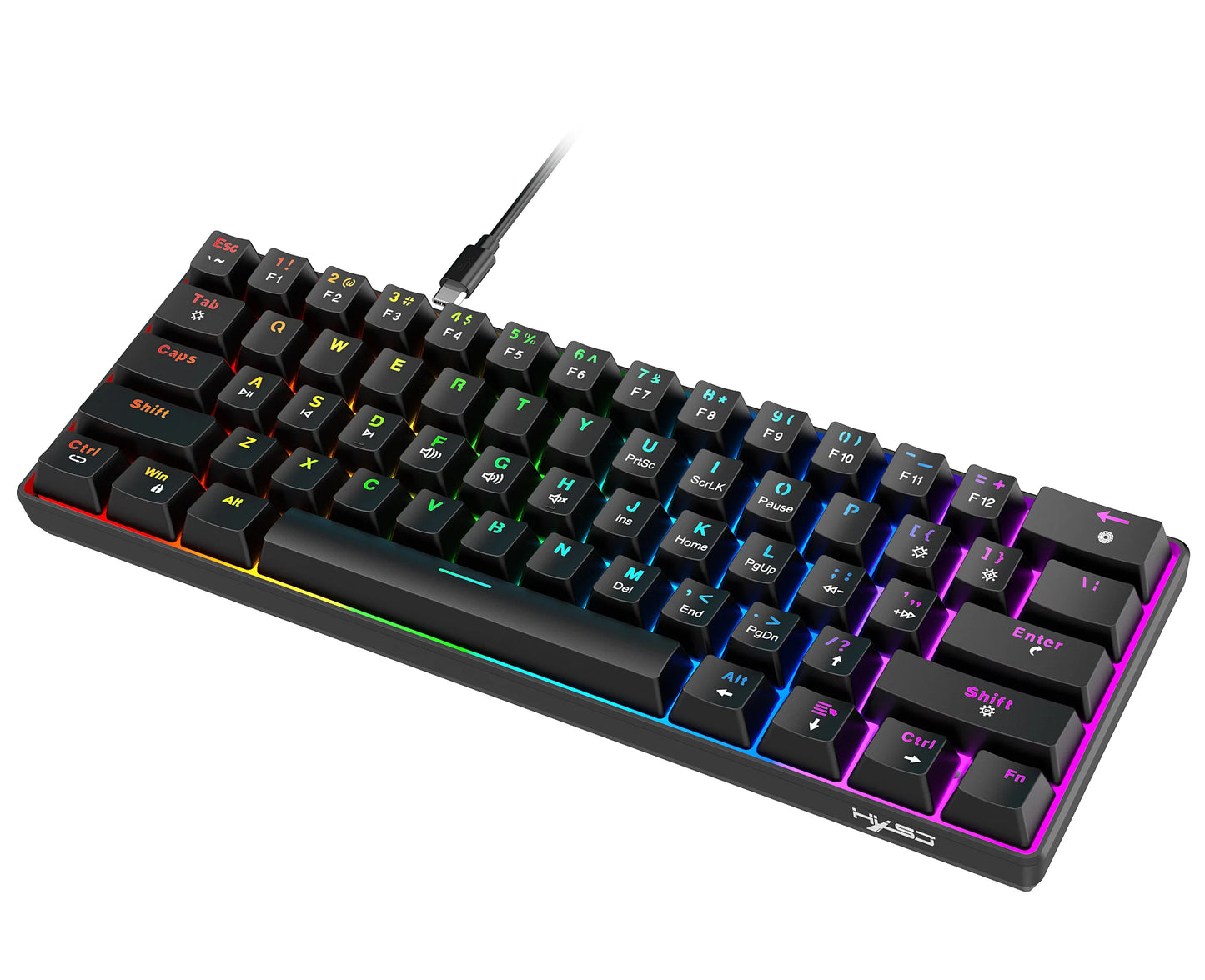 RK61 Wired 60% Mechanical Gaming Keyboard RGB Backlit 61 Keys Ultra-Compact Hot Swappable Red Switch Provides a Smooth