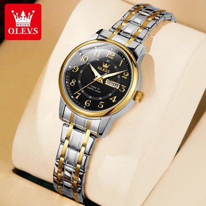 OLEVS 2891 Luxury Brand Fashion Women's Watches Waterproof Luminous Quartz Watch Dual Calendar Stainless Steel Strap Wristwatch