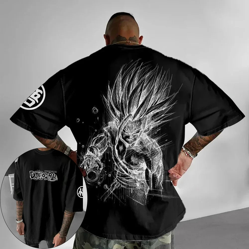Dragon Ball Animation T-Shirt Men's Summer New Double-Sided Printing Loose Casual Harajuku Trendy Short Sleeve Parent-child Top