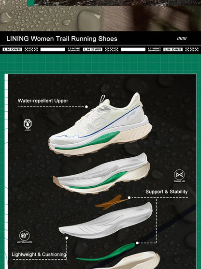 Li-Ning Women's BEN XIAO Trail Running Shoes LN DWR Water Repellent Breathable Support Stable LiNing Mountain Sneakers ARNV016