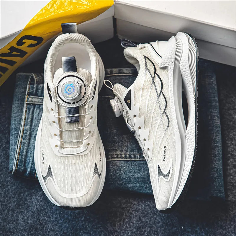 Letnie, oddychające, codzienne buty sportowe dla mężczyzn, nowe, modne i wszechstronne buty do biegania z oddychającą siateczką i obrotową klamrą, odpowiednie do uprawiania sportów na świeżym powietrzu i do codziennego noszenia