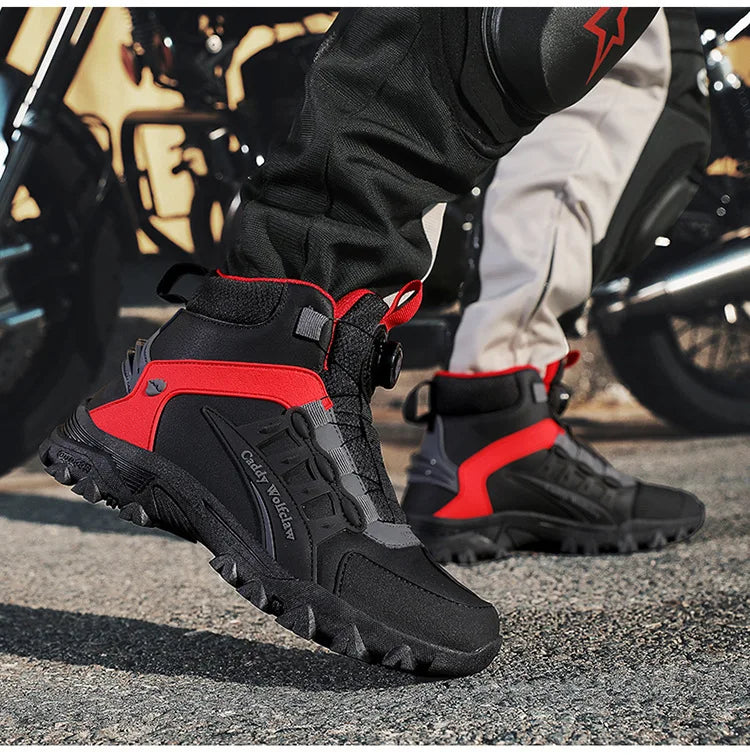 Casual Leather Motorcycle Riding Boots for Men Off-Road Motocross Shoes Breathable Wear Resistant