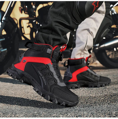 Casual Leather Motorcycle Riding Boots for Men Off-Road Motocross Shoes Breathable Wear Resistant