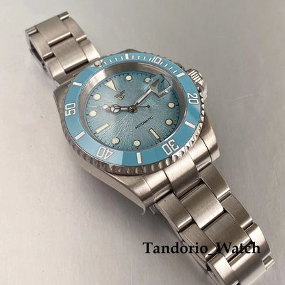 Tandorio 20ATM 40mm Men's Automatic Diver Watch For Miyota 8215 Asia 2824 Sapphire Glass Ice Blue Stainless Steel Jubilee Watch