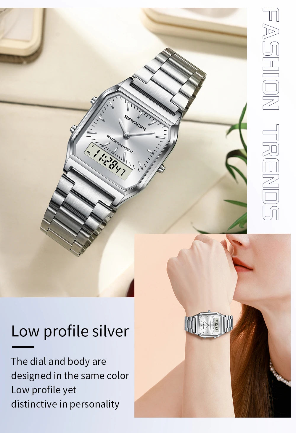 SANDA 747 Men’s & Women’s Luxury Digital Sports Watch  Stainless Steel, LED Dual Display & Waterproof