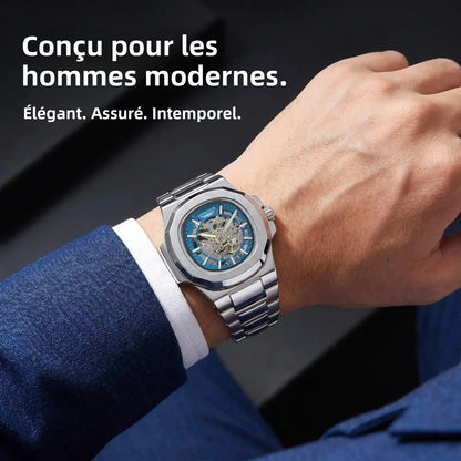 LONGLUX Men automatic mechanical watch luxury watches waterproof skeleton business cheap wholesale stainless steel gift watch
