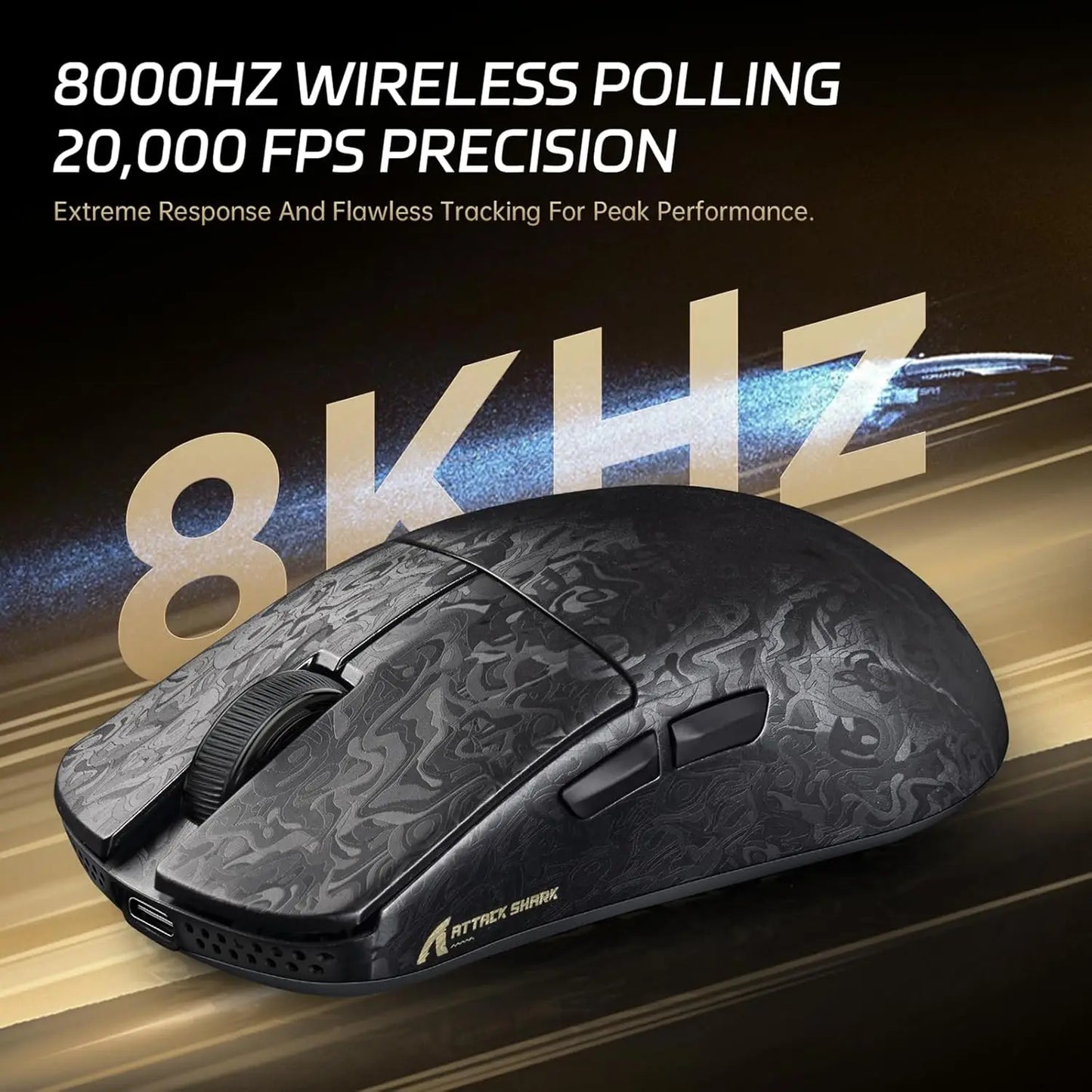 Rato Gaming Sem Fios ATTACK SHARK R11 ULTRA 49g em Fibra de Carbono 8000Hz, 42000 DPI, 20000 FPS, PAW3950MAX, Chip Nordic 52840