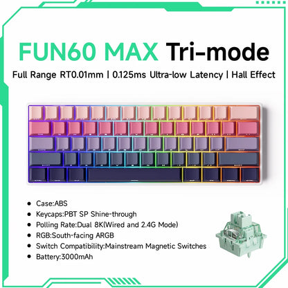 Akko MonsGeek FUN60 mechanische Tastatur mit Magnetschaltern, 60% Gaming-Tastatur, Rapid Trigger 0.01mm, 8K, ARGB, HE/TMR, Custom Keyboard