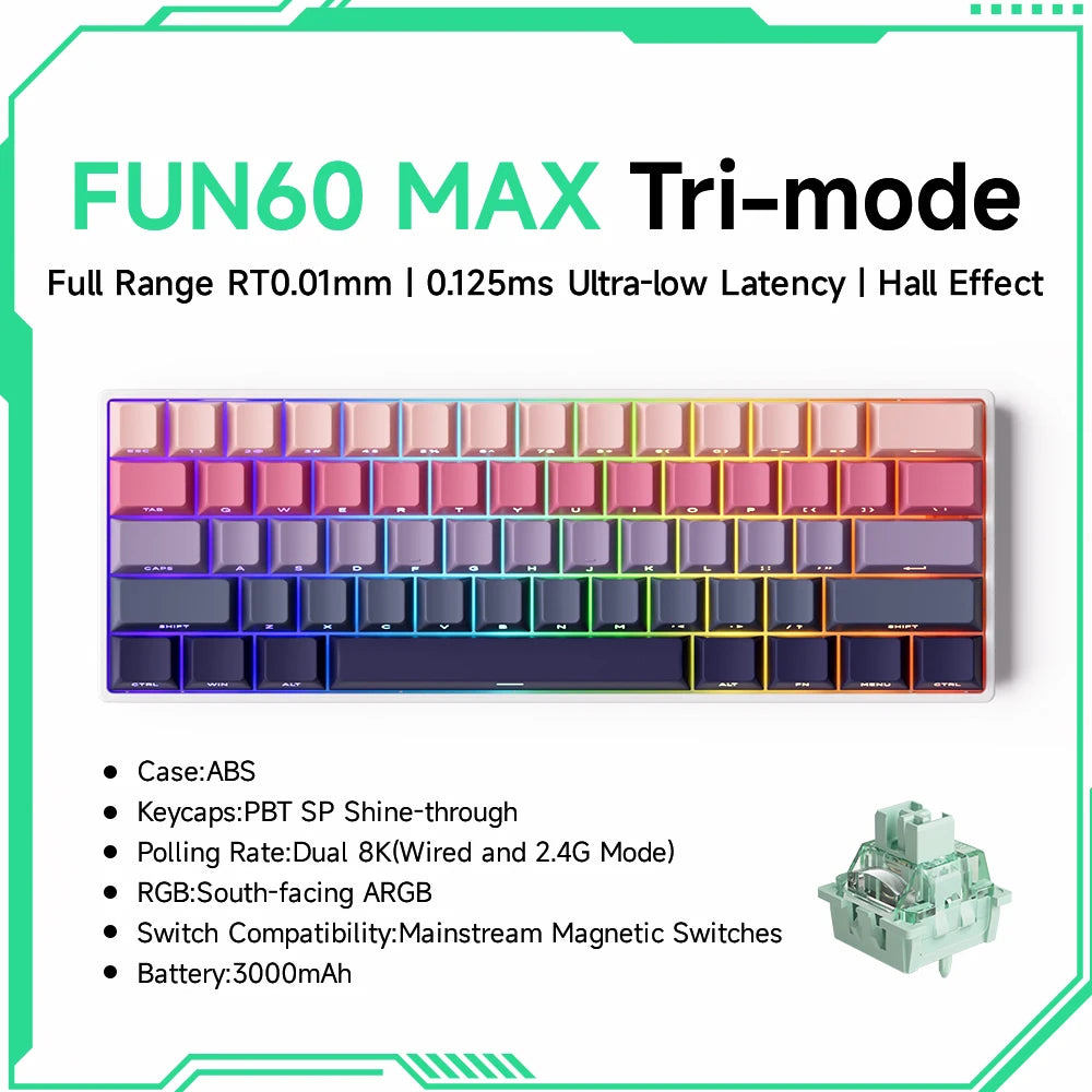 Akko MonsGeek FUN60 mechanische Tastatur mit Magnetschaltern, 60% Gaming-Tastatur, Rapid Trigger 0.01mm, 8K ARGB, HE/TMR Custom-Tastatur