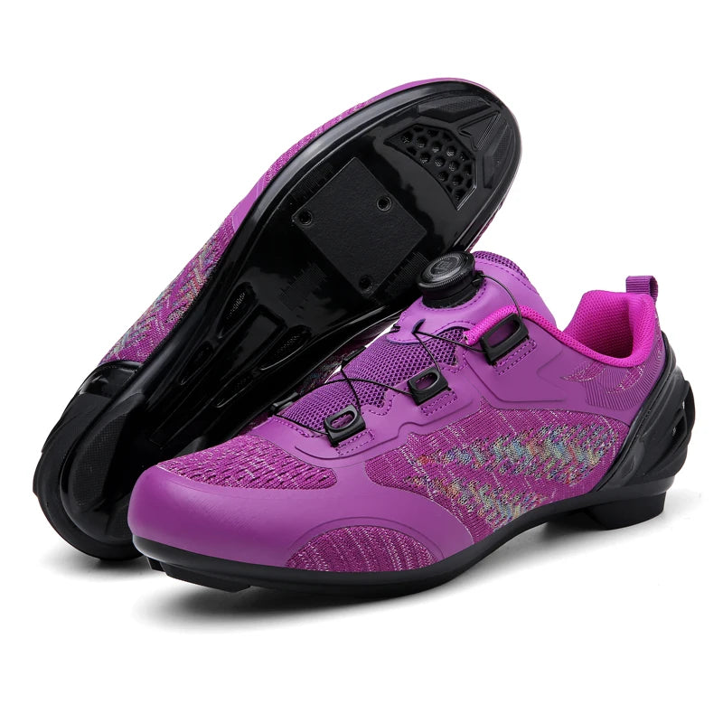 Scarpe da ciclismo MTB uomo donna T03 viola traspiranti, a sgancio rapido, per ciclismo su strada, sport outdoor, racing e allenamento