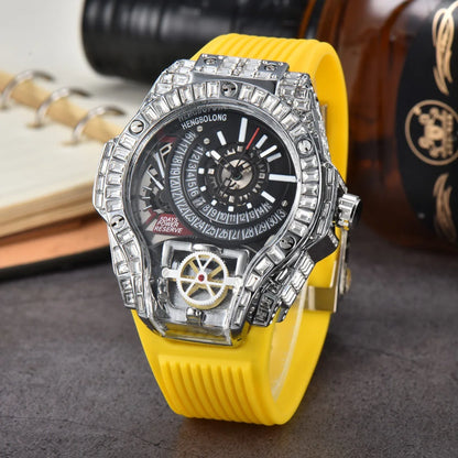 Full diamond Case Business Luxury Top Mens Watches Rubber Strap Color Creative Decorative Quartz Watch Men AAA Clocks Relogio