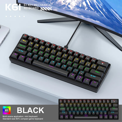 61 Keys Mechanical Keyboard Wired, APAYADO K61 RGB 60% Portable Mini Keyboard Black, White, Red/Blue Switch for Gaming