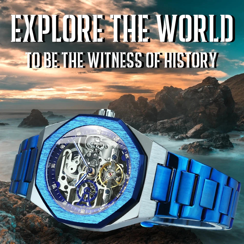 Forsining Tourbillon Skeleton Mechanical Watch for Men Luminous Hands Stainless Steel Strap Fashion Business Automatic Watches