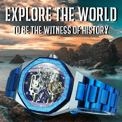 Forsining Tourbillon Skeleton Mechanical Watch for Men Luminous Hands Stainless Steel Strap Fashion Business Automatic Watches