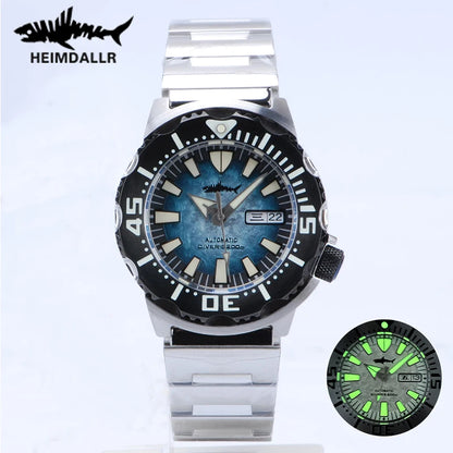 Relógio de mergulho masculino Heimdallr Sharkey Monster V2 em aço inoxidável 316L, movimento Japan NH36A, 200M à prova de água, relógios mecânicos para homem
