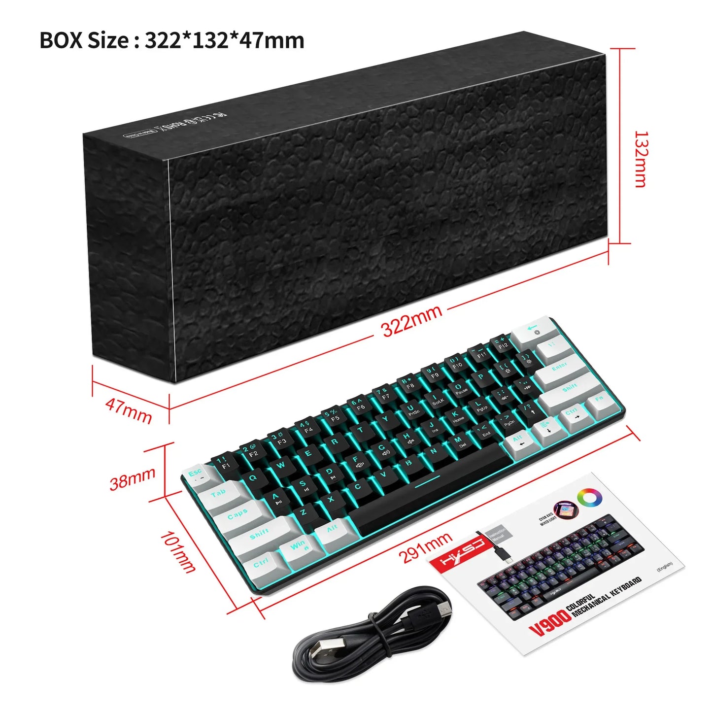 Mechanical Keyboard 61 Keys Colorful Wired USB Keyboards Gamer Gaming 60% Backlit Computer Key Board PC Teclado Ergonomic Office