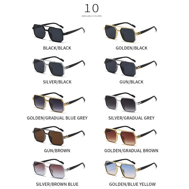 Trendy Women Luxury Polygonal Sunglasses Double Beam Men Metal Sunglass Outdoor Driving Shade Unisex
