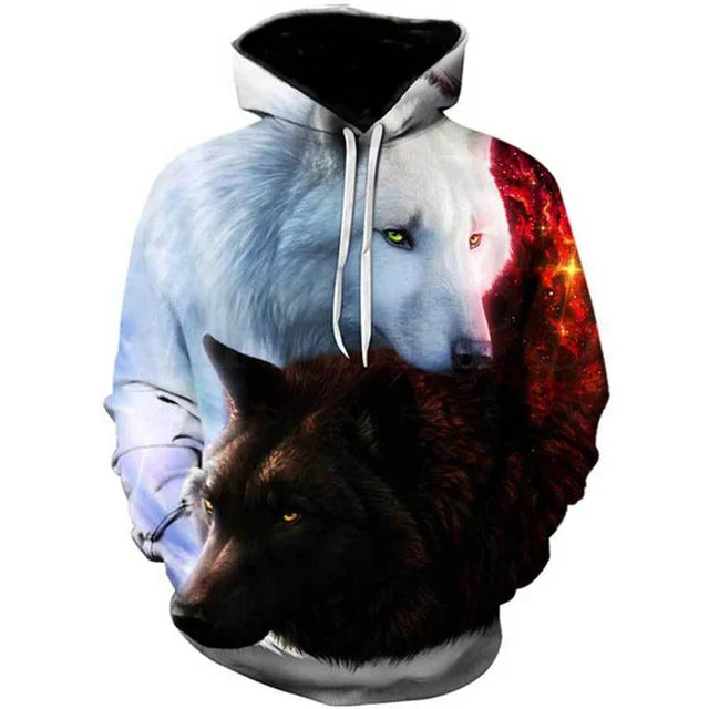 Sweatshirt com Capuz Oversized para Homem 2023, Padrão 3D de Lobo e Animais, Guerreiro Feroz, Moda Streetwear, Corte Largo, Fato de Treino Divertido para Fitness