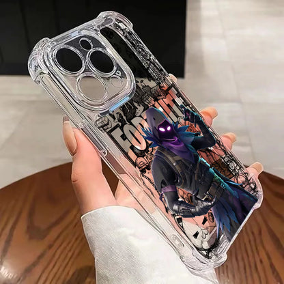 Capa de Telemóvel Fortnite para iPhone 17 16e 16 15 14 13 12 11 Mini Air Pro Max X XR XSMax 7 8 Plus, Transparente e Antiqueda