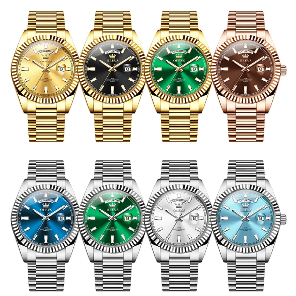 OLEVS 5650 Quartz Men's Watches Unique Week Calendar Display Luxury Brand Original Watches for Men Luminous Waterproof Man Watch
