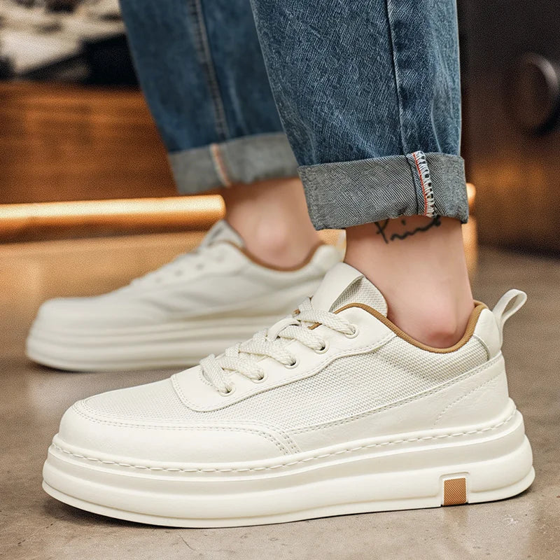 British Style Casual Leather Shoes Men Classic Soft Leather Breathable Lace-Up Walking Shoes Flat Brand Minimalist Driving Shoes