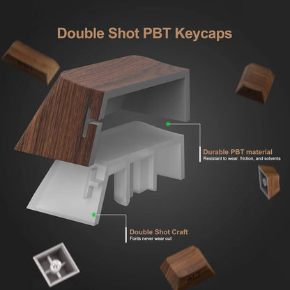 Teclas PBT translúcidas Cherry com gravação lateral e padrão de madeira, 126 teclas, personalizadas para teclado mecânico 60/84/98/108