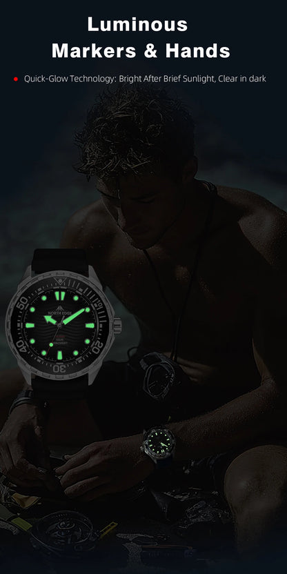 2025 New  NORTH EDGE TRITON Solar Powered Dive Watch Men Luxury Quartz Watches For Men 316L Stainless Steel Case Waterproof 300M