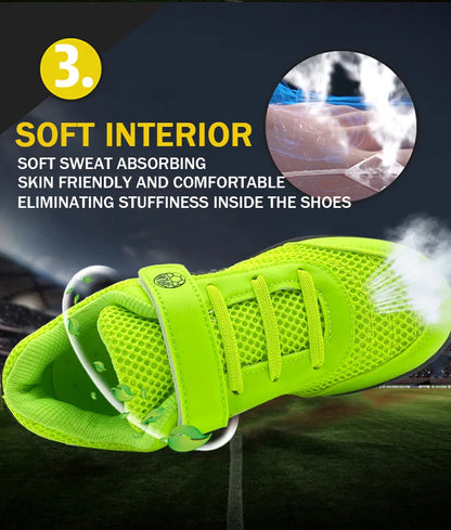 Boys' and Girls' TF Children's Football Shoes Hook and Loop Football Boots No Spikes Lacrosse Beginner Cricket Shoes Baseball Shoes